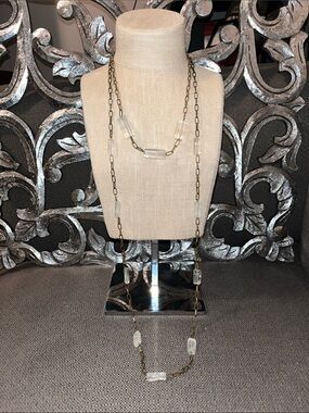 Long & Short Crystal Beaded Link Necklace Set - Clear/Gold